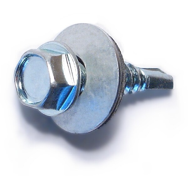 Self-Drilling Screw, #12 x 1 in, Zinc Plated Steel Flange Hex Head External Hex Drive, 100 PK